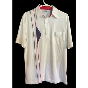 Vintage Classics By PalmLand Large Polo Shirt White Blue Red Short Sleeve Men's